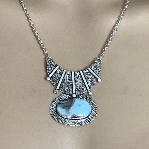 🌸 LARIMAR STONE NECKLACE BOHO PENDANT 925 GEMSTONE CHIC NATURAL COTTAGECORE - Picture 8 of 9